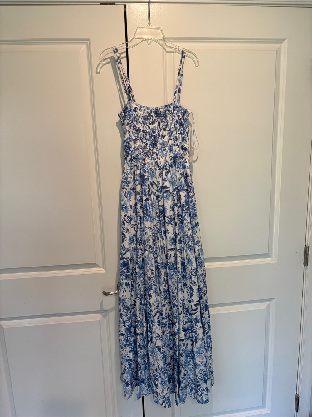 Altar'd State White Maxi Dress with Blue Floral Print